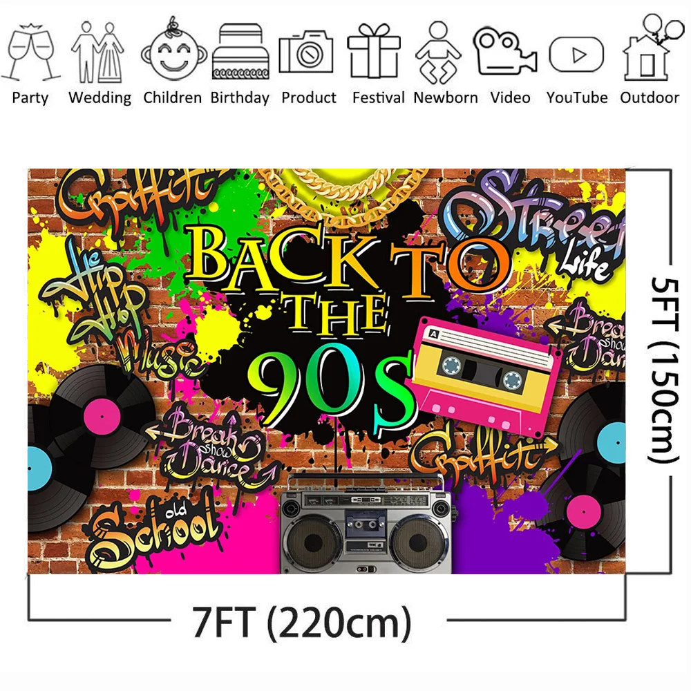 Mehofoto Back to 90s тематические вечерние фон граффити в стиле хип-хоп, с изображениями музыкальной вечерние фон для фотосъемки с изображением старой школы кирпичная стена Break фон