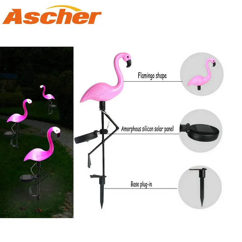 

Ascher New Solar Light LED Flamingo Lawn Lamp IP55 Waterproof Garden Landscape Yard Path Street Lighting Outdoor Decoration