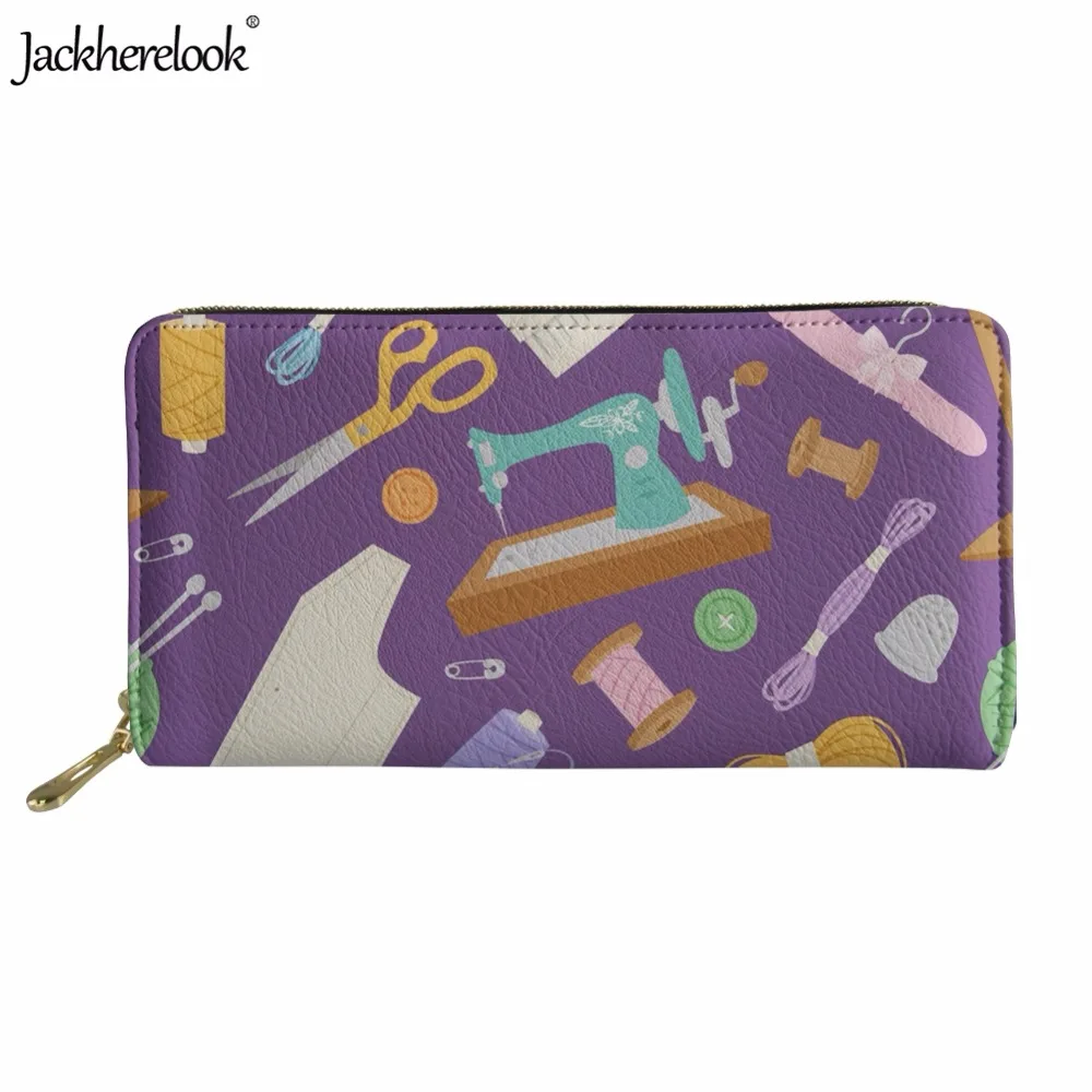 

Jackherelook Sewing Machine/Tailoring Tools Print Cluth Coin Purse for Woman Long PU Leather Wallets Brand Design Card Holder