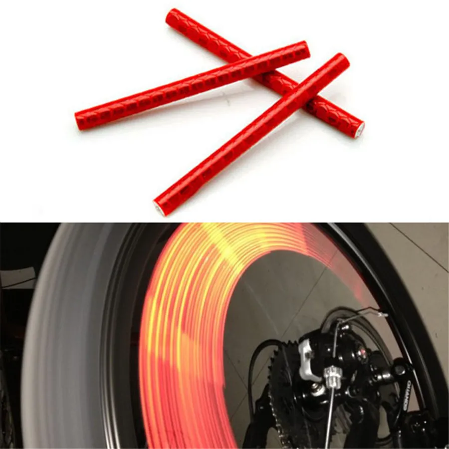 12 шт. колеса велосипеда спиц Отражатель Светоотражающие Полосы Клип ABS трубка+ светоотражающее покрытие пленка многоцветный велосипед аксессуары G#45 - Цвет: red
