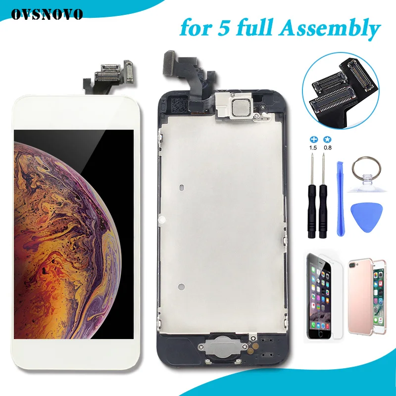 Цена Полный ЖК дисплей для iPhone 5 A1428 A1429 A1442 сенсорный экран дигитайзер полная сборка с фронтальной камерой + кнопка Home + динамик
