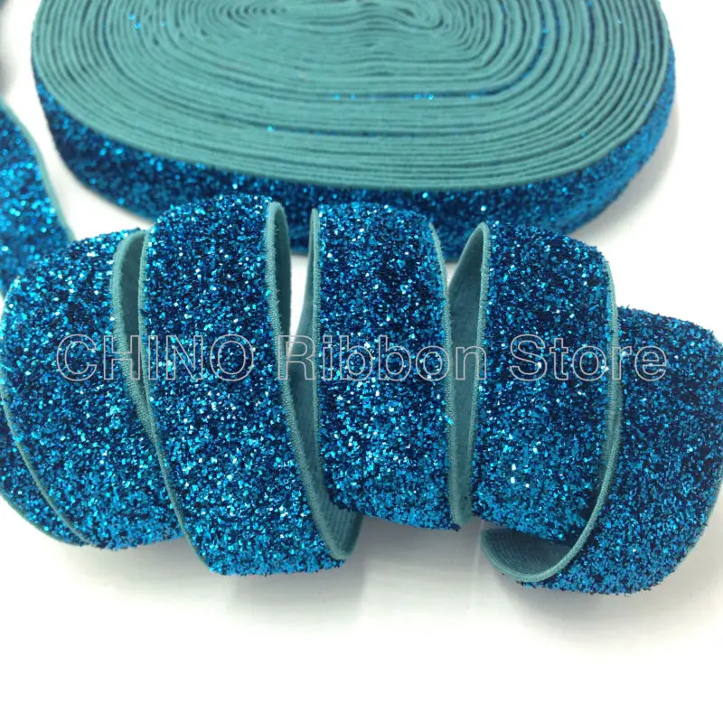 

20Y 2 colors B-13 5/8" Quality Peacock Blue Glitter Elastic Ribbon Bling Bling Elastic Webbing Fold Over Elastic for Headwear