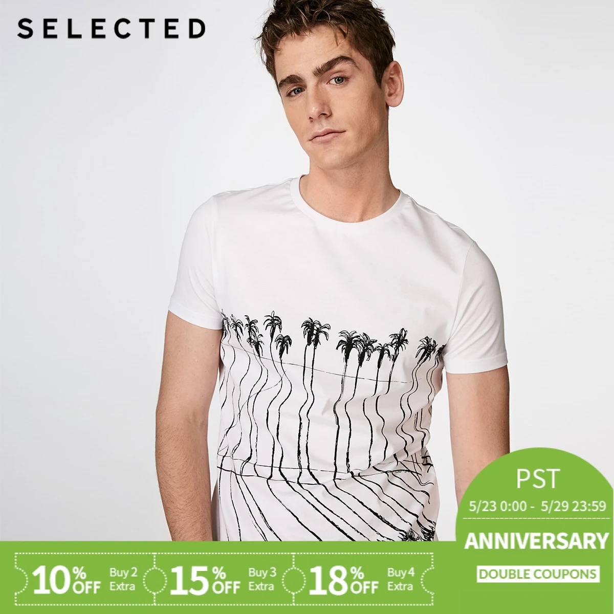 

SELECTED men's cotton regular short sleeve knit T-Shirt S|4182T4560