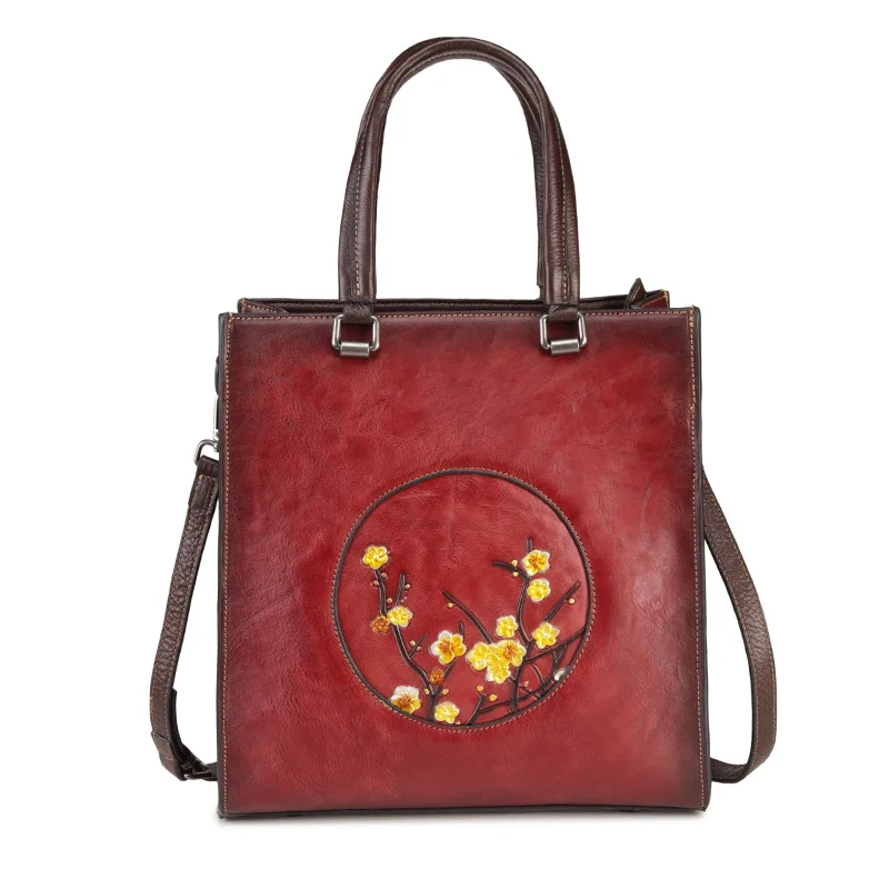 Женская сумка-мессенджер из натуральной воловьей кожи на плечо, сумка для покупок с цветочным узором, высококачественные сумки-тоут, женская сумка из натуральной кожи