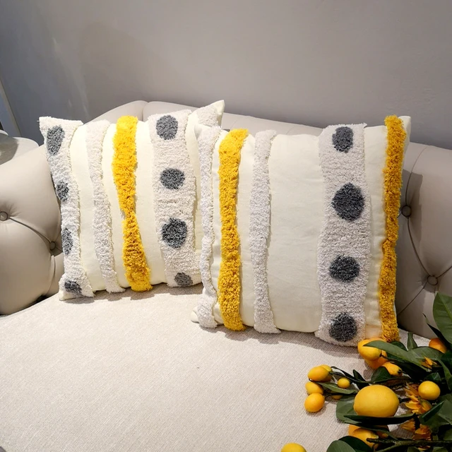 Yellow Grey Cushion Cover Pillow Case Wool Handmade For Sofa Seat Moroccan Style Home Decorative Canvas 45x45cm