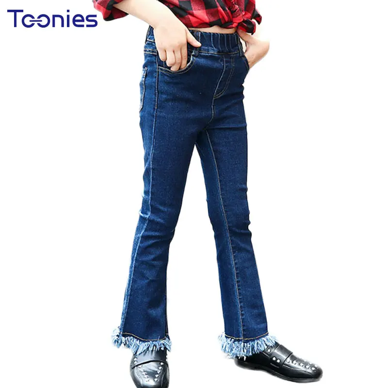 2018 Fashion Girls Jeans Solid Child Jean Elastic Waist Boot Cut Girl