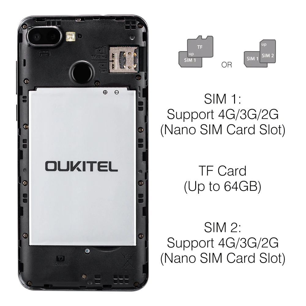 Original OUKITEL C11 Pro 4G Smartphone 5.5 inch 18:9 Android 8.1 Quad Core 3GB RAM 16GB ROM Cell phones 3400mAh Mobile Phone