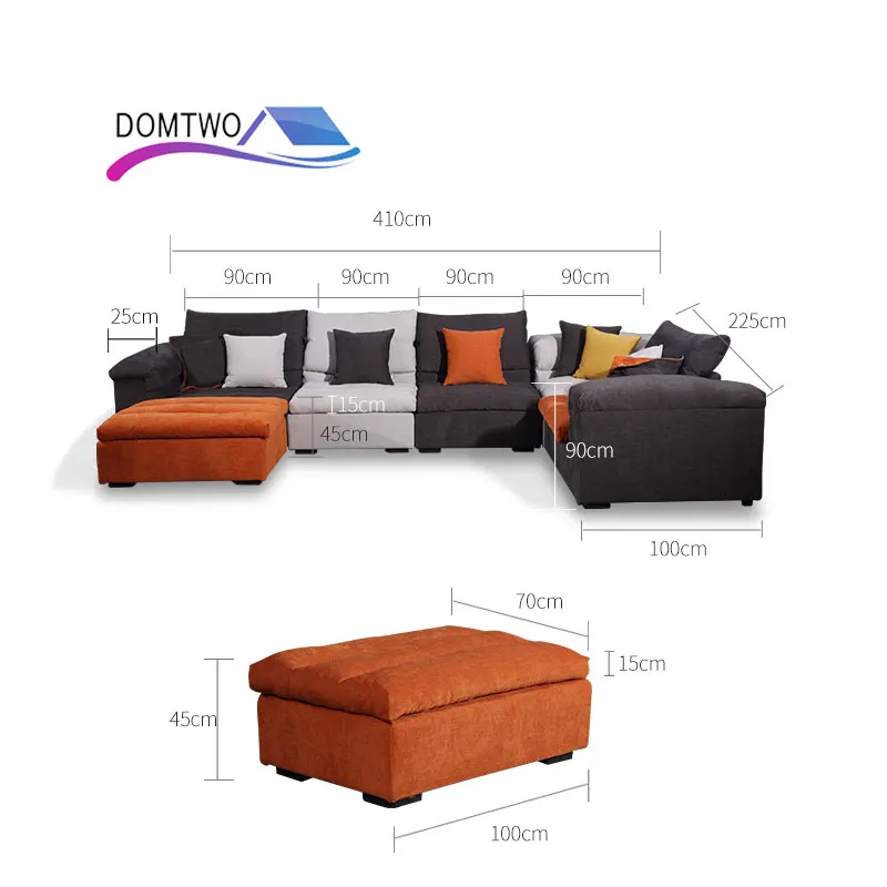 living room Furniture Corner House type cotton Down customizable sofa