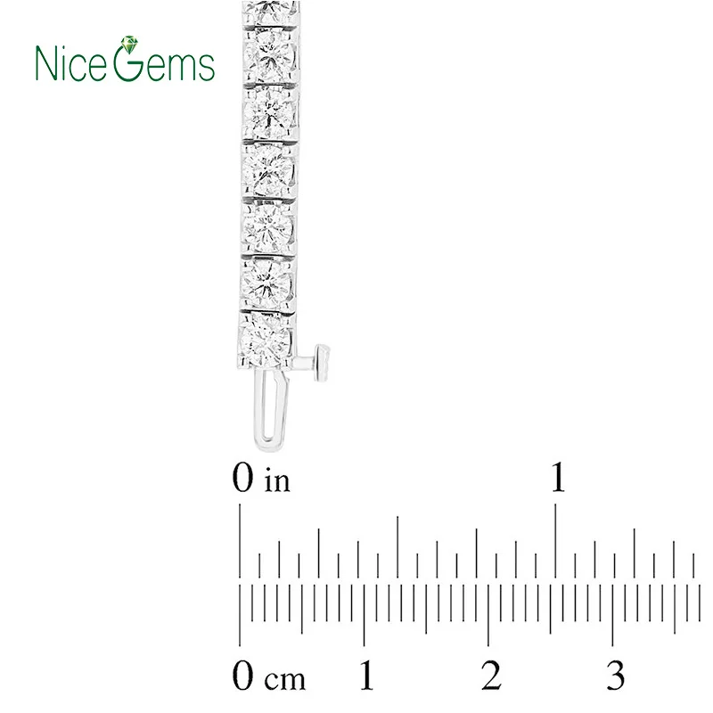 NiceGems Твердый 14 к белый Теннисный браслет золотого цвета 12CTW 3 мм 4 мм 5 мм Диаметр F цвет Moissanite драгоценный камень ссылка браслеты для женщин