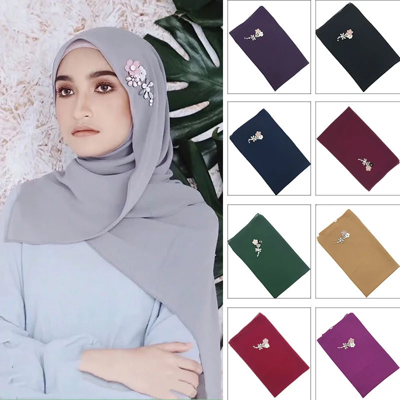 

2019 women plain bubble chiffon scarf headwrap solid soft full cover-up shawls flower Jewelry accessories muslim hijabs store