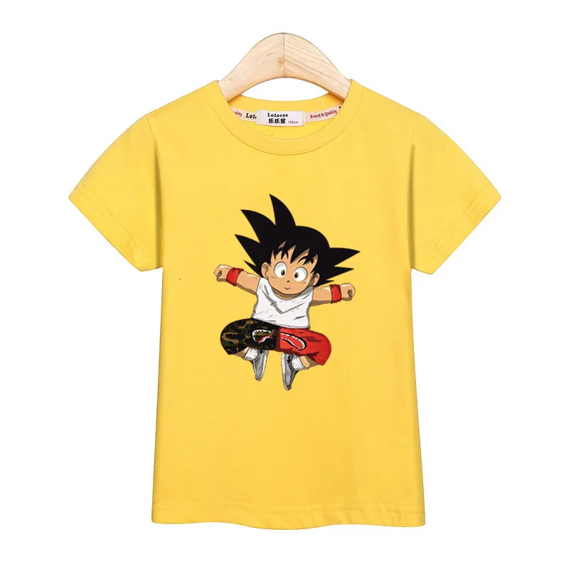 Модная футболка Goku kids Dragon Ball, одежда топы с короткими рукавами для мальчиков, футболки, летняя хлопковая одежда для малышей рубашка для маленьких мальчиков, От 3 до 14 лет - Цвет: Yellow