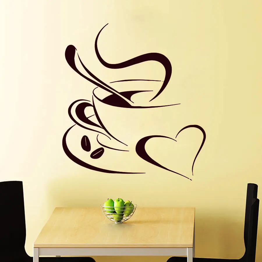 

YOYOYU 40 colors Art Vinyl wall sticker "Coffe Cup with Love" Removeable Wall decal Kitchen Saloon wall Decor Art Poster ZX083