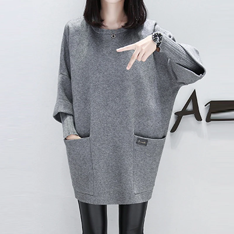 

Autumn Winter Sweatshirt 2018 Women Half Sleeve Pocket Casual Thicken Warm Loose Female Pullovers Hoodies Large Size 3XL 4XL
