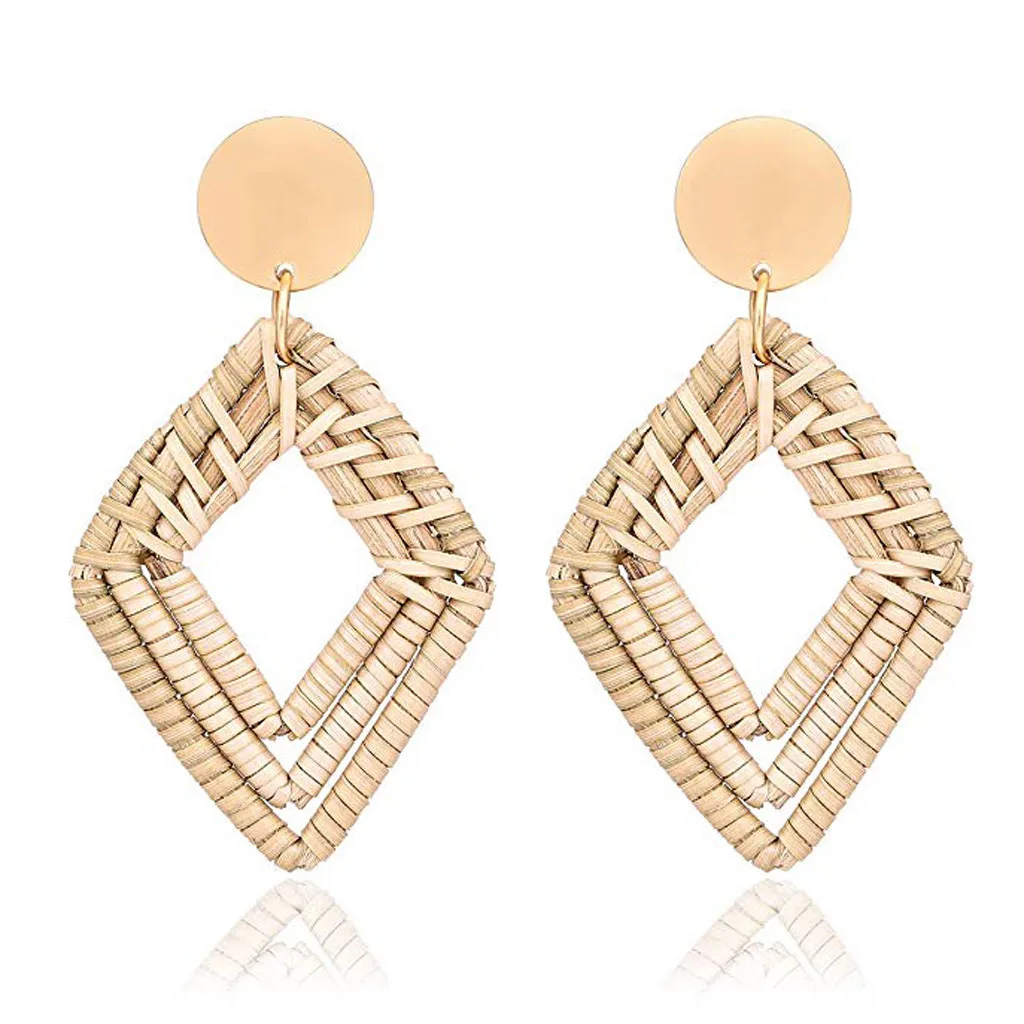 

Fashion Ladies Jewely 2019 Rattan Earrings For Women Handmade Straw Braid Generous Geometric Earrings z0312