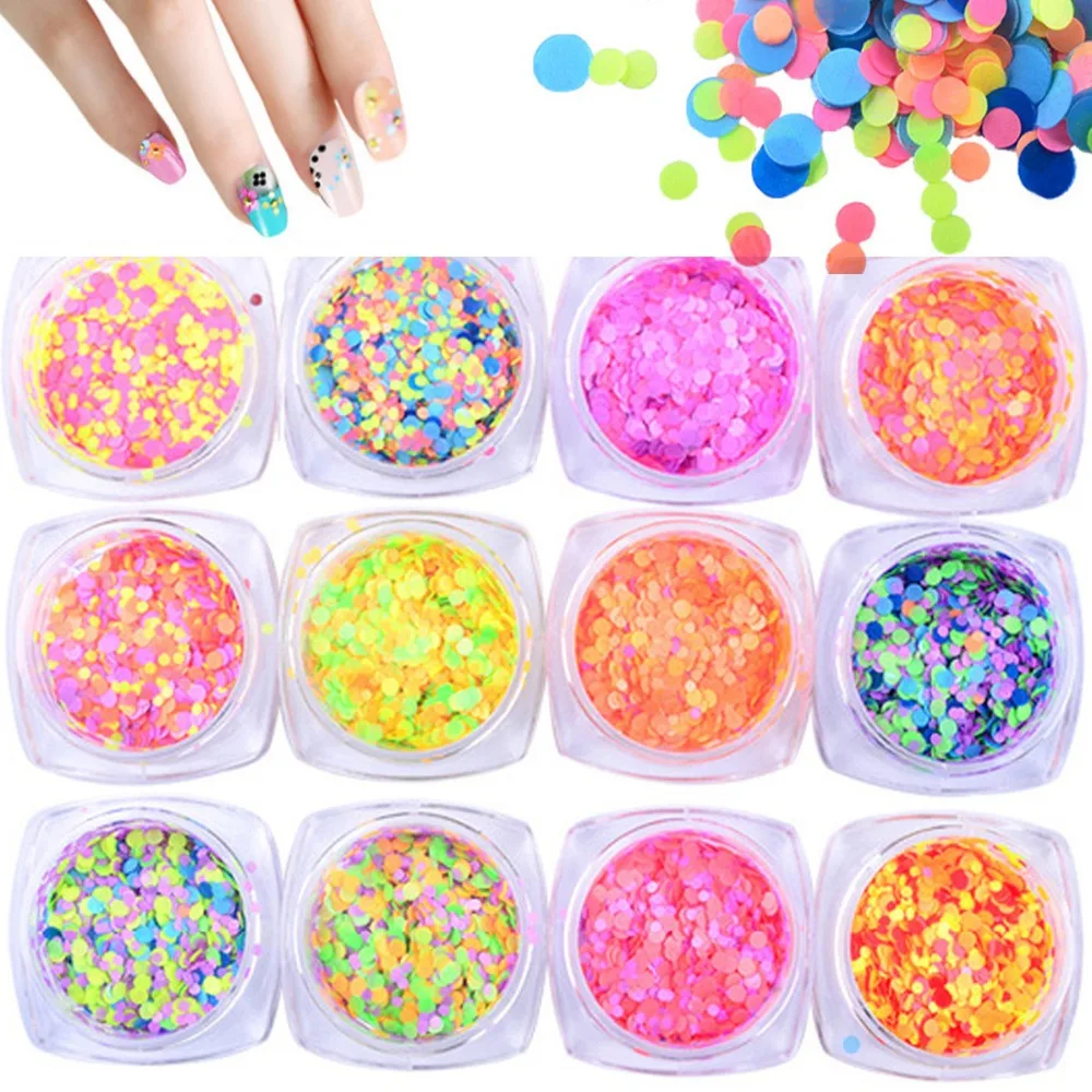 1mm 2mm Mixed Size Nail Art Glitter Decals Round Fluorescent Sequins