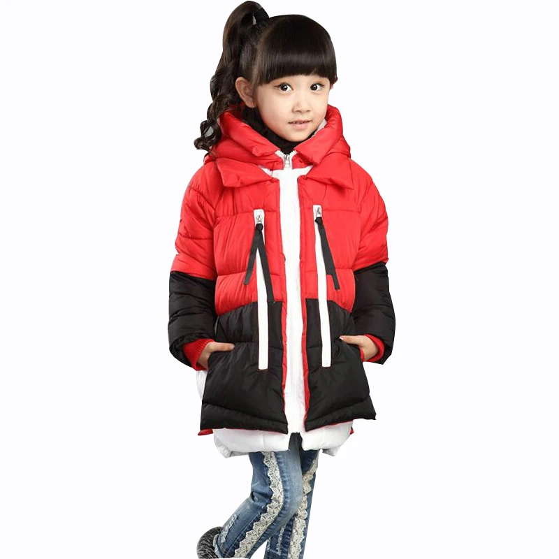 

Rlyaeiz Winter Jackets For Girls 2018 Casual Cotton-padded Jacket Warm Girls Winter Coat Color Patchwork Hooded Parka Outerwear