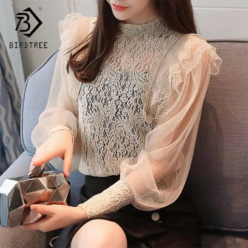 

2018 Spring Women Lace Blouse Long Sleeve Fashion Blouses and Shirts Hollow Out Casual Female Clothing Plus Size 2XL T83733L