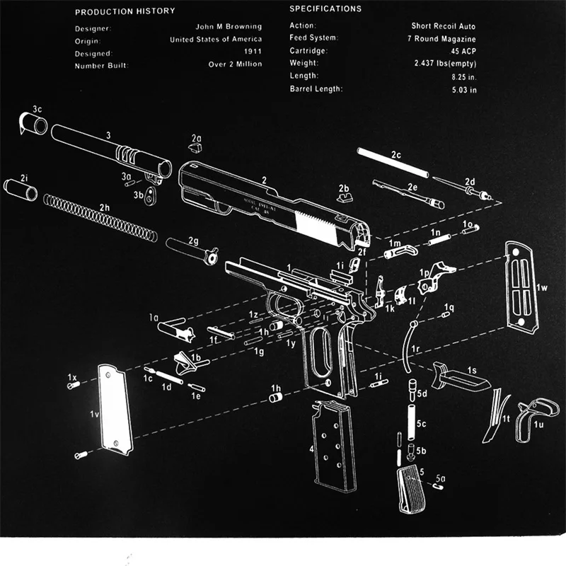 1" x 11" водонепроницаемое боевое оружие, чистящий резиновый коврик для скамьи с 1911 пистолетом, все части, список печати HT37-0068