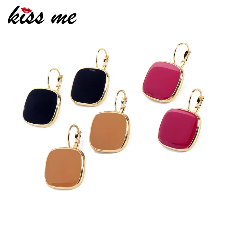 

KISS ME Square Alloy Enamle Dangle Earrings Korean Fashion 3 Colors Handmade Women Earrings Imitation Jewelry