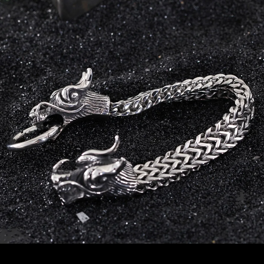 Bikers' Stainless Steel Double Dragon Heads Man Bracelet Gothic