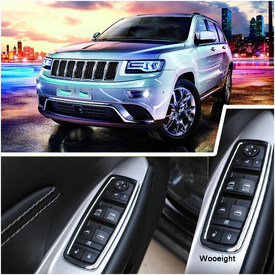 4Pcs ABS Chrome Window Switch Button Cover Trim Armrest Frame For Jeep Grand Cherokee Dodge Journey Chrysler 2012-2014 (2)
