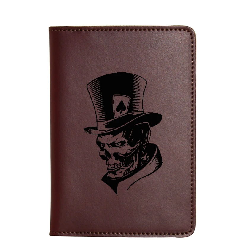 Крутая Обложка для паспорта с изображением скелета Джокера и черепа, простые держатели для карт, натуральная кожа, держатели для паспорта, выгравированное имя, дорожные кошельки для карт