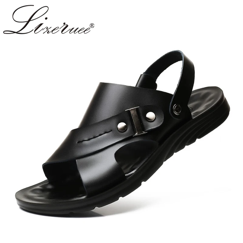 

Lizeruee Men Sandals Genuine Split Leather Men Beach Shoes Brand Men Casual Shoes Men Slippers Sneakers Summer Shoes Flip Flops