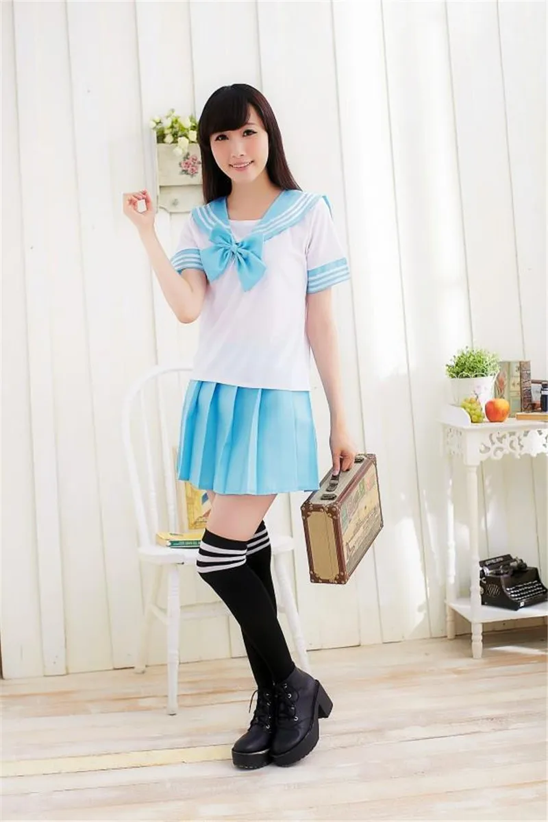 Японская школьная форма для девочек, темно-синяя униформа моряка, одежда для студентов, аниме юбка для девочек, Lala костюмы для болельщиц U007 - Цвет: Sky blue