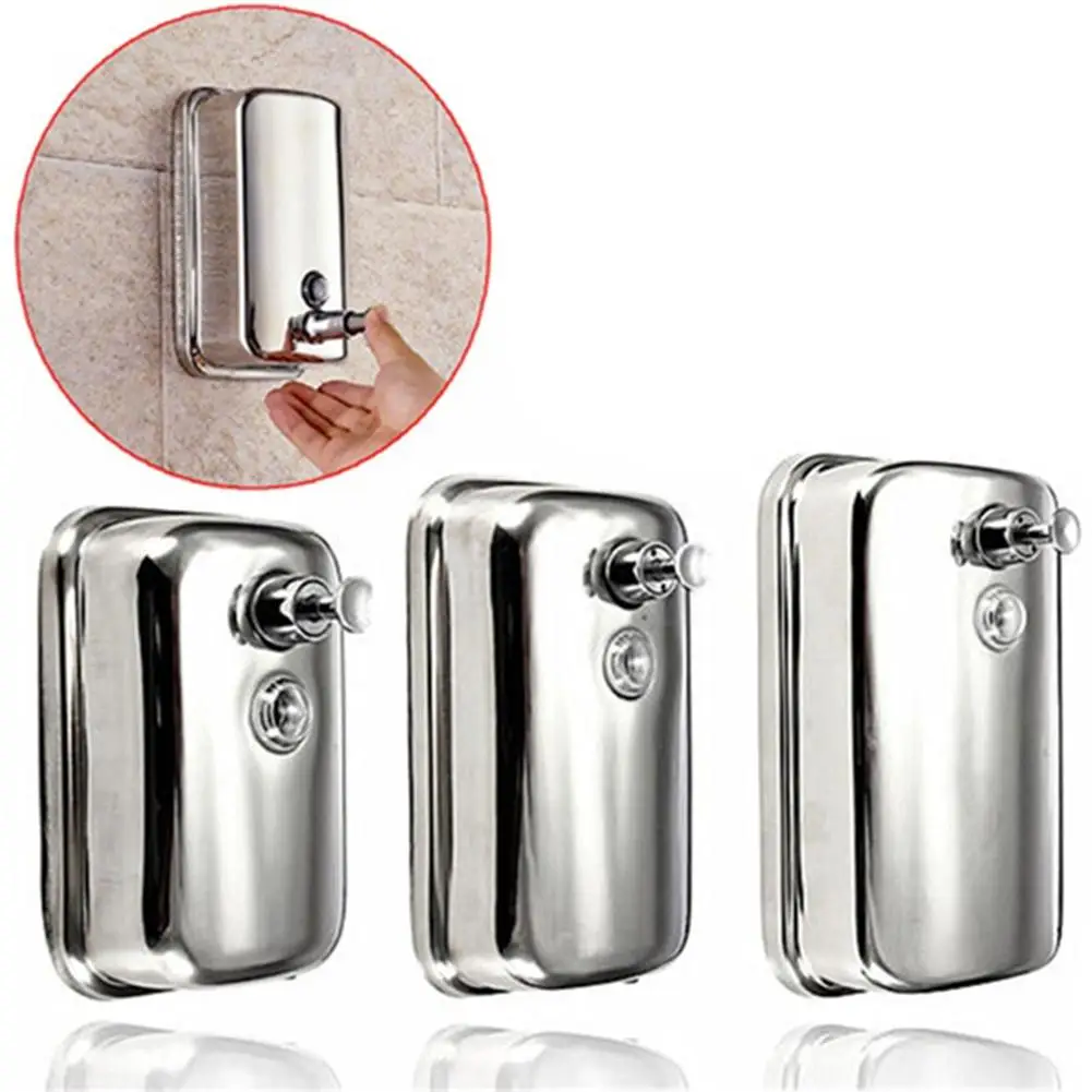 

1pcs Wall Mounted Bathroom Sink Basin Stainless Steel Sanitizer Dispenser Manual Pressing Shower Soap Bottle Shampoo Dispenser