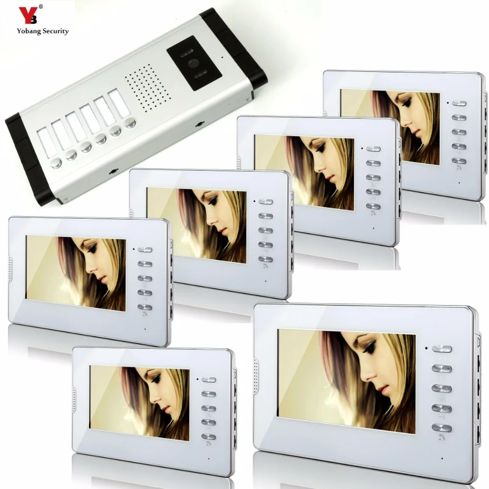

YobangSecurity 7 Inch TFT 2 Monitors Video Door Phone Doorbell Intercom Kit 1-camera 6-monitor Night Vision with HD 700TVL Cam