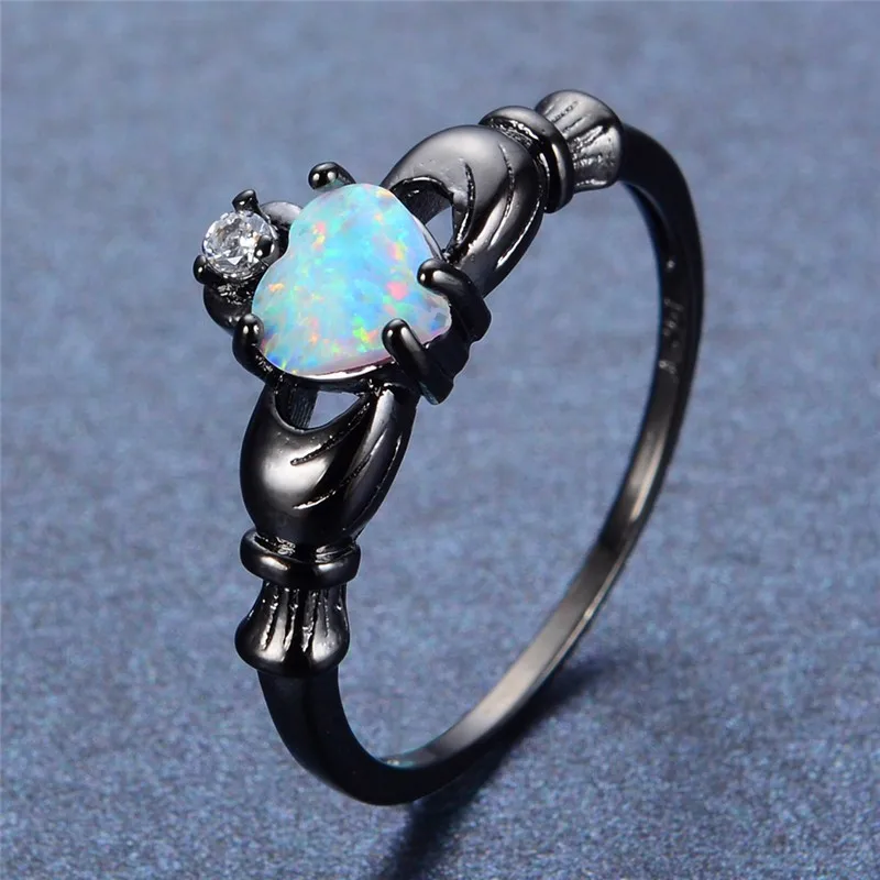 Elegant Heart Cut Rainbow Opal Claddagh Ring Fashion White Cz Getsubject Aeproduct