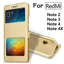 Phone Case For XiaoMi RedMi note 3 4 4X Leather Flip Cover Dual View Window Stand Holder Cases For redmi Note2/3/4/4X