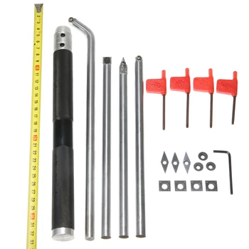 

4Pcs Diamond Round Square Carbide Tipped Wood Turning Tool with Handle + 10Pcs Blades + 3Pcs Wrench For Woodworking