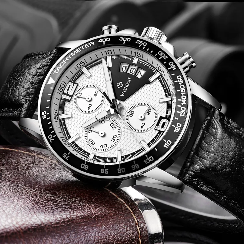 

Brand WISHDOIT 2017 New Men's Watches Quartz Watch Men Real Three Dial Luminous Waterproof 30M Outdoor Sports Leather Watch