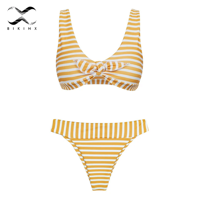 Bikinx полосатый костюм из двух частей сексуальный купальник Женский комплект