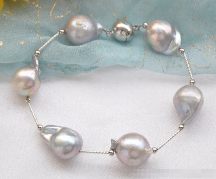 

Z5609 REAL 8" 17mm gray BAROQUE KESHI REBORN PEARL gild 5star bracelet @^Noble style Natural Fine jewe SHIPPING new >>free shipp