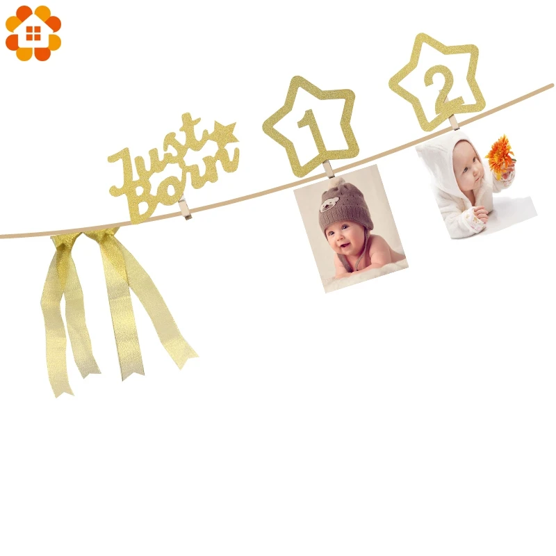 1 компл. Just Born& 1-12 месяцев Золотой номер DIY фоторамка баннеры детский душ день рождения гирлянды фото стенд реквизит украшения