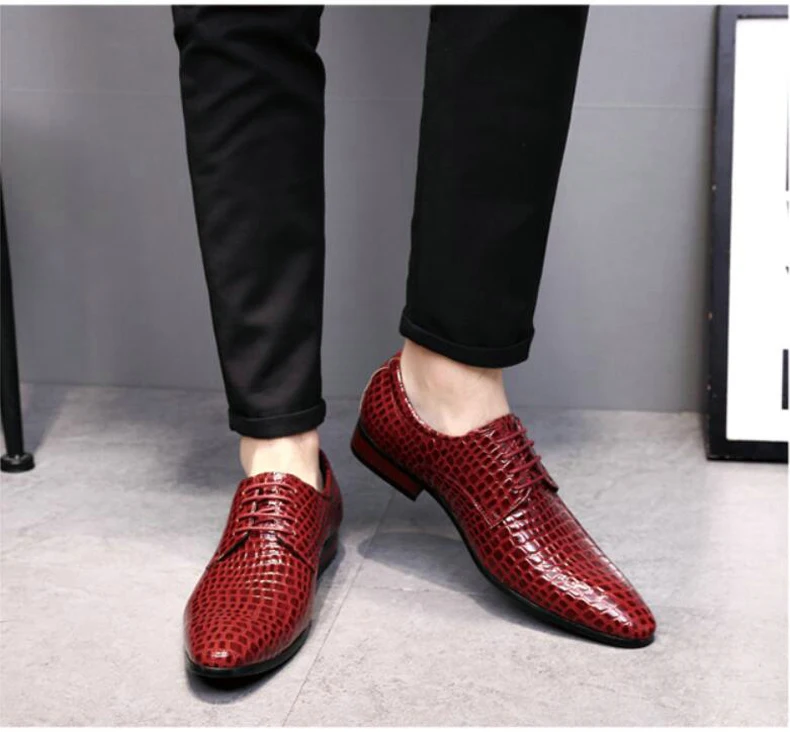 Mens Casual Shoe Formal Oxfords Mens Shoes Casual Mens Dress Shoes' Lace-up Crocodile Leather Oxford Shoes For Men Big Size 46 (5)