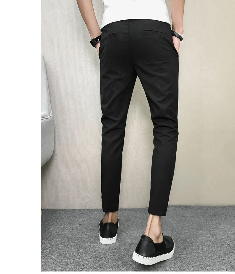 2019 Korean Pants Men Spring Slim Fit Casual Men Plaid Pant Ankle ...