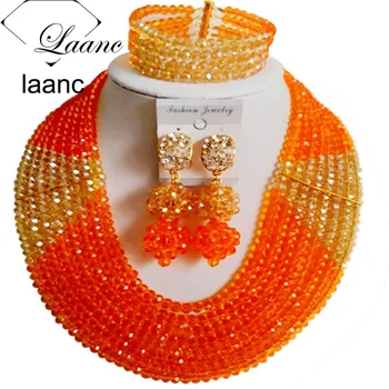 

Brand Laanc Bridesmaid Jewelry Set Crystal Orange Gold AB Nigerian Indian Wedding African Beads Necklace Dubai AL239