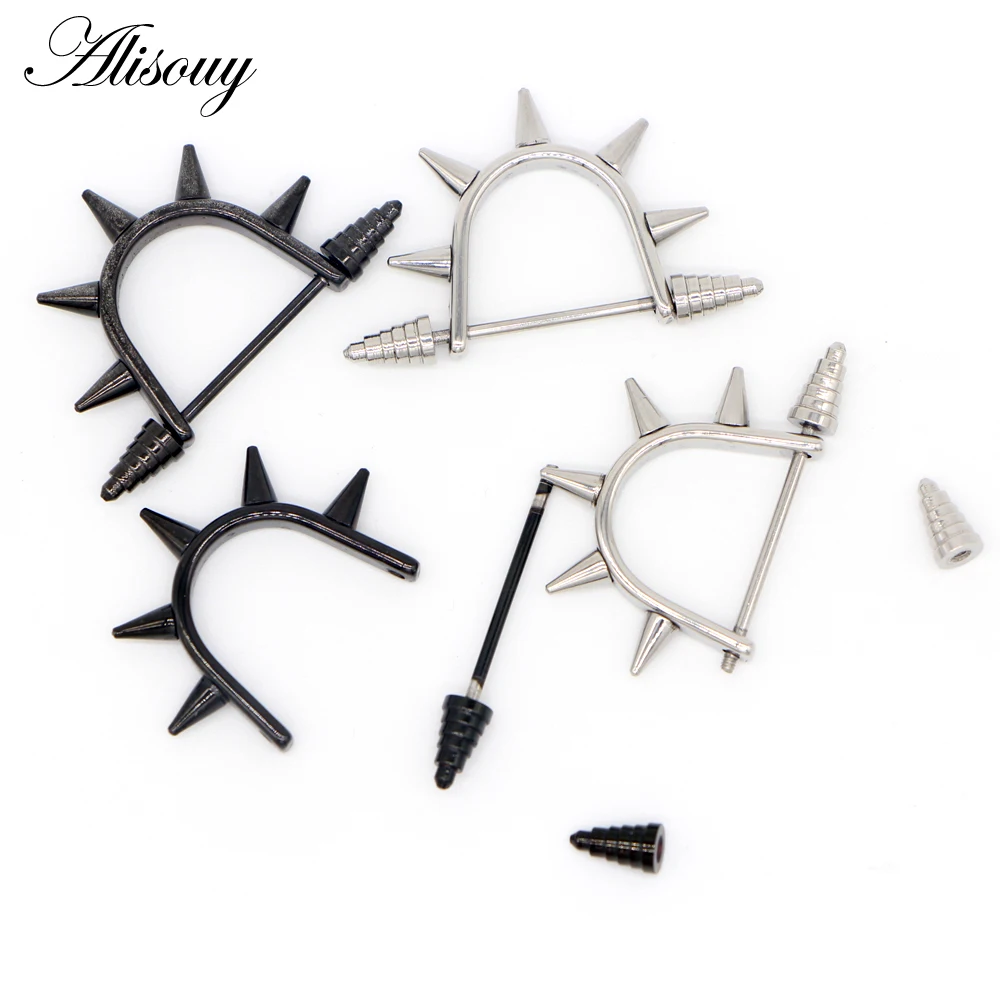 Alisouy Punk Style Stainless Steel 2 Color Stud Earrings Men's Punk Ear
