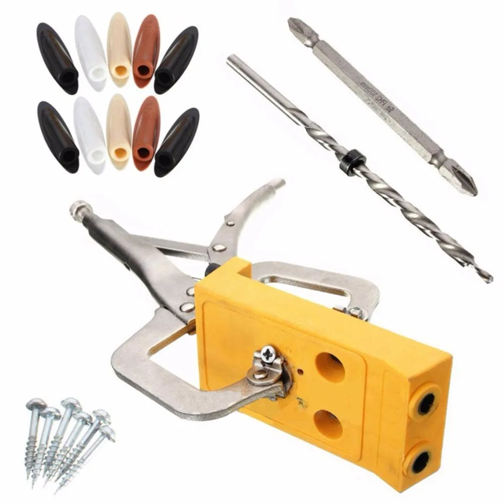 

Pocket Slant Hole Drill Jig Locator Drilling Guide Kit Step Drill Bit Inclined locator for Splicing of plates Oblique hole Drill