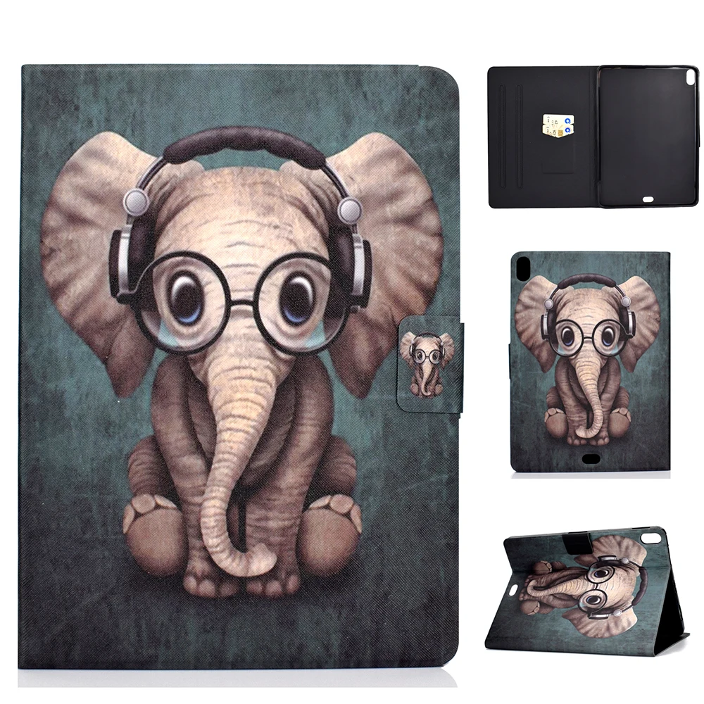 Stand Flip Case For iPad Pro 11"() Smart Cover Funda For New iPad Pro 11 inch PU Leather Dog Elephant Cat Owl Pattern