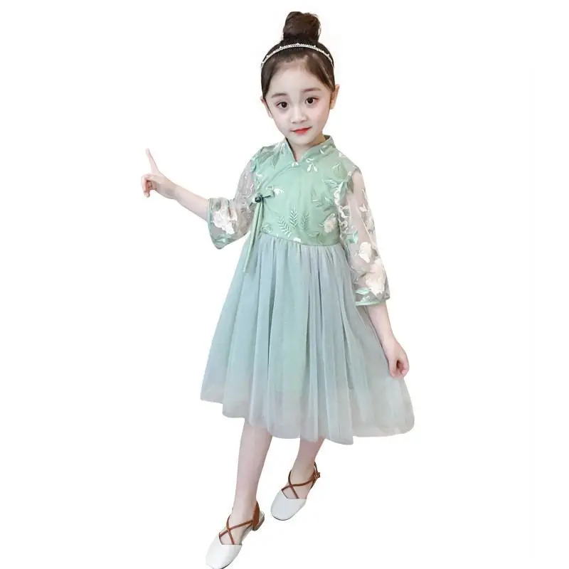 

2019 New Spring Autumn Children Girls Mesh Lace Embroidery Princess Dress Kids Dresses For Girls Baby Girl Clothes Vestidos T113