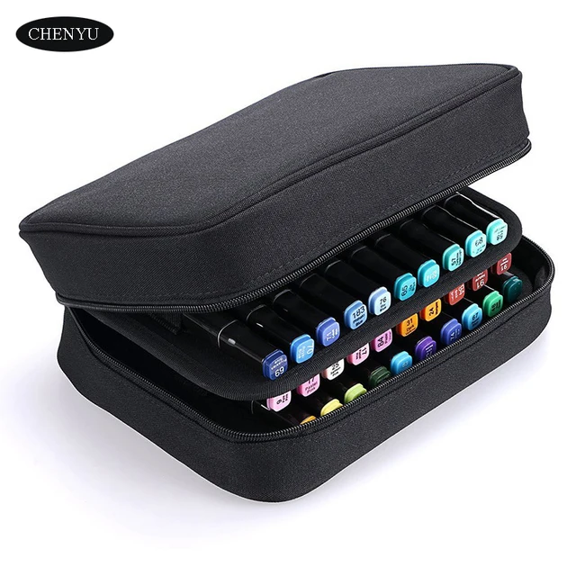 CHENYU 40 Slots Large Capacity Handy Marker Case Cavas Zippered Art Marker Lipstick Organizer