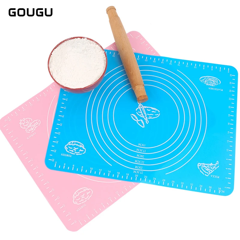 

GOUGU Colorful Baking Mat Silicone Fondant Dough Rolling Kneading Mat Non-stick Baking Sheet with Scale Bakeware Tools 40*30cm