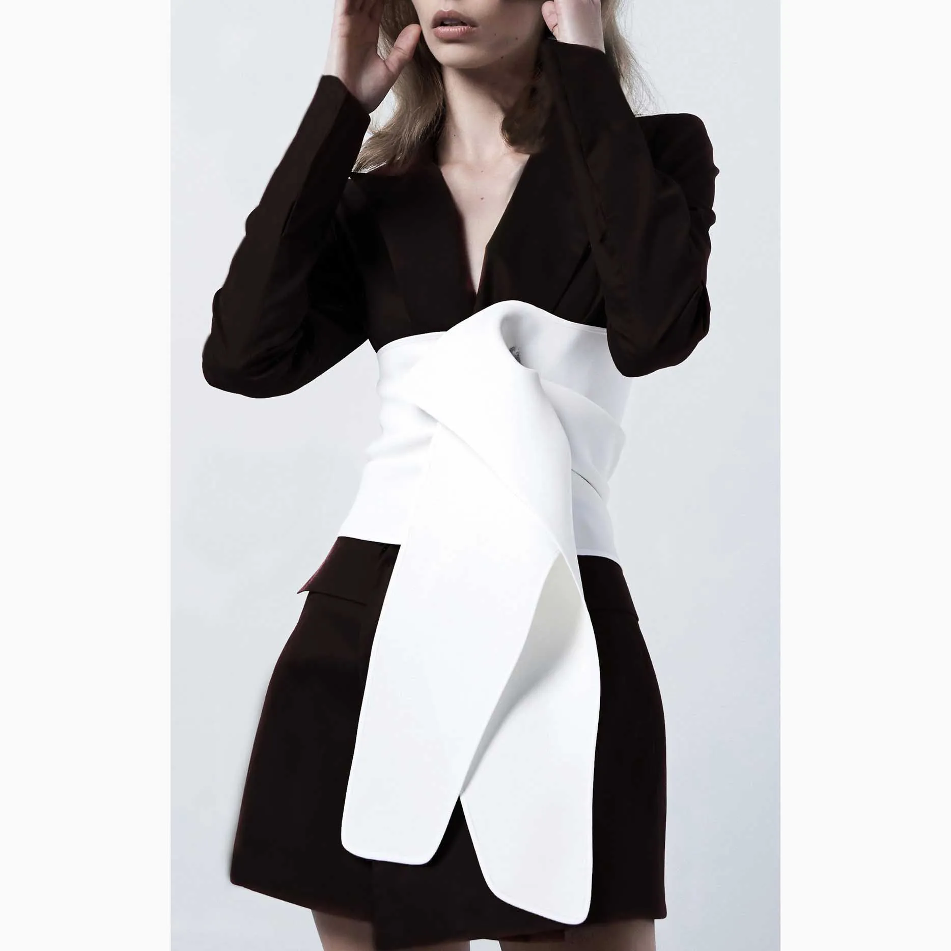 2019 Fashion Suit Blazers Notched Neck Contrast Color Women Blazers Sashes Long Sleeve Cummerbunds Patchwork Blazers