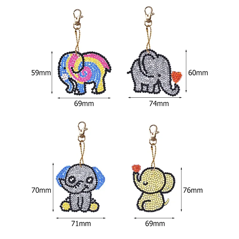 4pcs Elephants DIY животное с кристаллами узор Алмазная картина брелок специальная форма бабочка полный брелок «гаечный ключ» женский брелок со стразами автомобильный подарок - Цвет: 4pcs Elephants