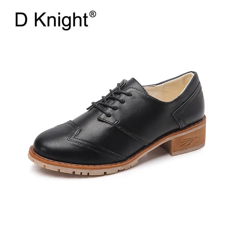 Women Low Heels Oxfords Fashion PU Leather Brogues Platform Shoes For