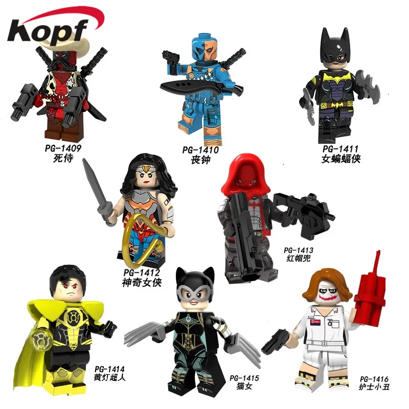 

PG8158 Building Blocks Super Heroes Dick Cowboy Deadpool Deathstro Bat Woman Red Hood Nurse Joker Figures Doll For Children Toys